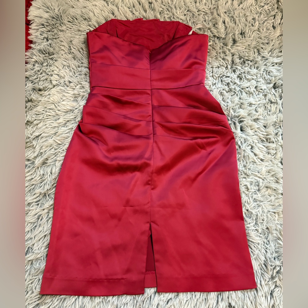 Strapless Red Satin Dress Size 4 - Picture 2 of 4